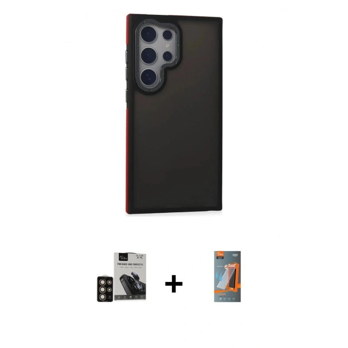 MARSİLYAN™- Galaxy S24 Ultra Kılıf Eksen Işık - Siyah AutoKit 5in1 Fiber Hayalet Polymer Nano Ekran Koruyucu + PVD Metal Kamera Lens - GD