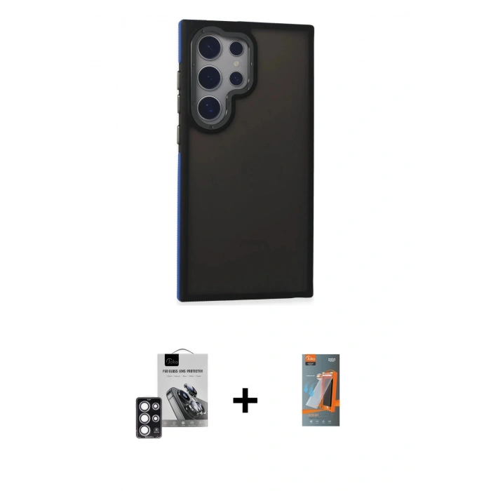MARSİLYAN™- Galaxy S24 Ultra Kılıf Eksen Işık - Siyah AutoKit 5in1 Fiber Hayalet Polymer Nano Ekran Koruyucu + PVD Metal Kamera Lens - PE