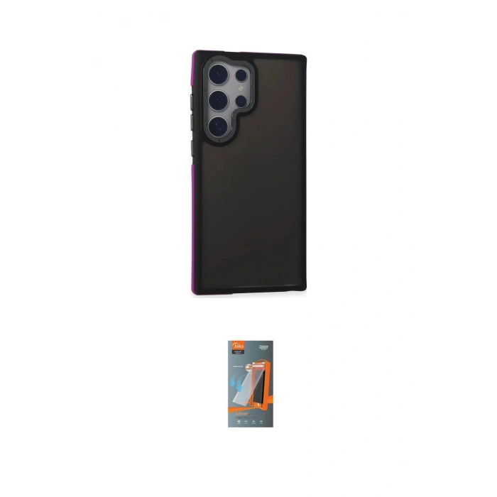MARSİLYAN™- Galaxy S24 Ultra Kılıf Eksen Işık - Siyah AutoKit 5in1 Fiber Hayalet Polymer Nano Ekran Koruyucu