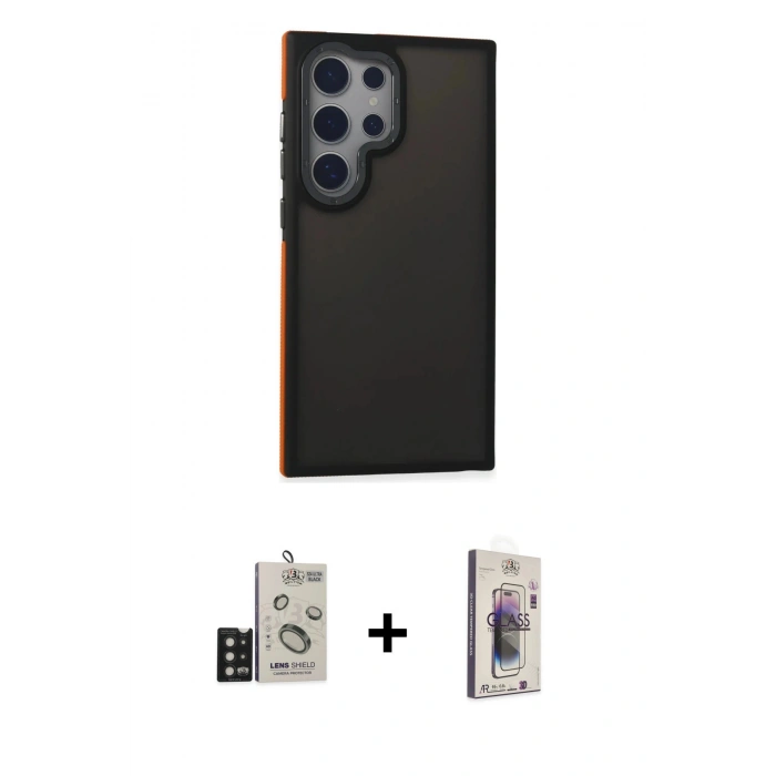 MARSİLYAN™- Galaxy S24 Ultra Kılıf Eksen Işık - Siyah Bilvis 3D Cam Ekran Koruyucu + Bilvis Titan Kamera Lens - SH