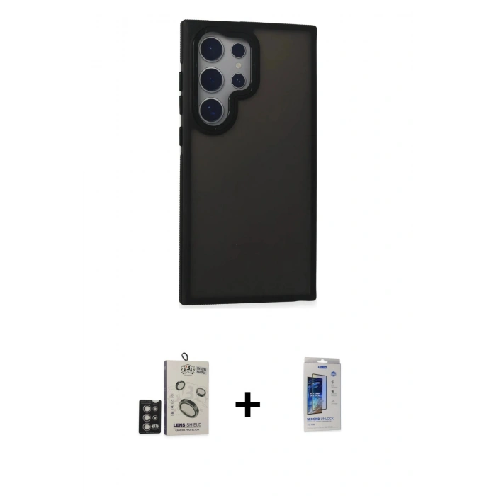 MARSİLYAN™- Galaxy S24 Ultra Kılıf Eksen Işık - Siyah Durable Full Glue Curved Cam + Bilvis Titan Kamera Lens - DNMR