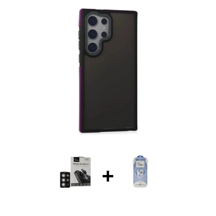 MARSİLYAN™- Galaxy S24 Ultra Kılıf Eksen Işık - Siyah Joko Magic 5D Cam + PVD Metal Kamera Lens - DNMR