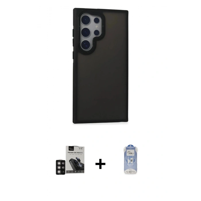 MARSİLYAN™- Galaxy S24 Ultra Kılıf Eksen Işık - Siyah Joko Magic 5D Cam + PVD Metal Kamera Lens - DNMR