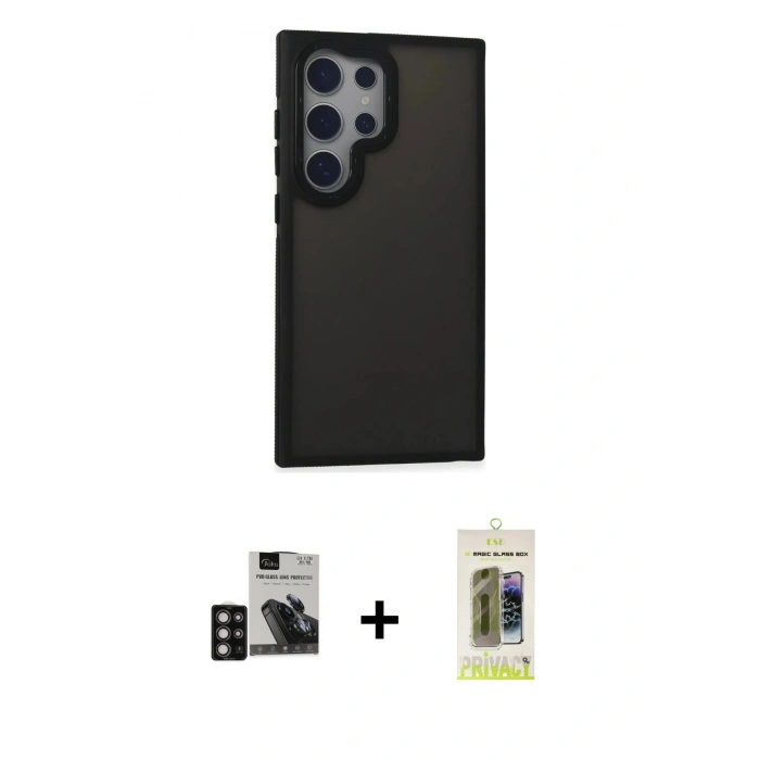 MARSİLYAN™- Galaxy S24 Ultra Kılıf Eksen Işık - Siyah Joko Magic 5D Hayalet Cam + PVD Metal Kamera Lens - DNMR