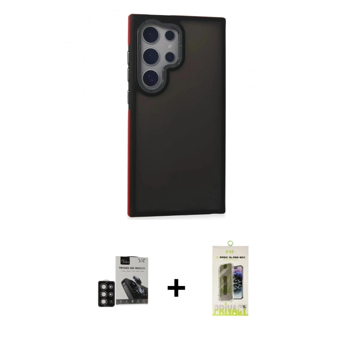 MARSİLYAN™- Galaxy S24 Ultra Kılıf Eksen Işık - Siyah Joko Magic 5D Hayalet Cam + PVD Metal Kamera Lens - DNMR