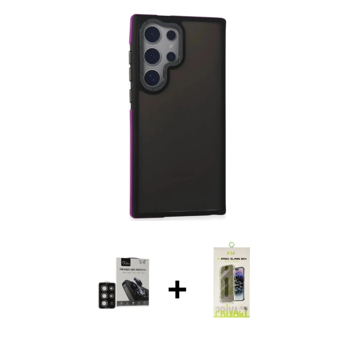 MARSİLYAN™- Galaxy S24 Ultra Kılıf Eksen Işık - Siyah Joko Magic 5D Hayalet Cam + PVD Metal Kamera Lens - DNMR