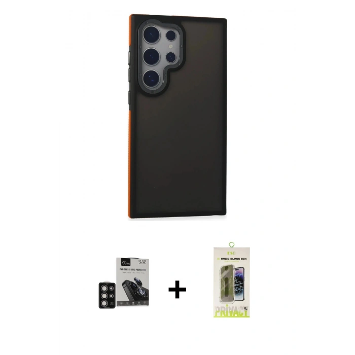 MARSİLYAN™- Galaxy S24 Ultra Kılıf Eksen Işık - Siyah Joko Magic 5D Hayalet Cam + PVD Metal Kamera Lens - DNMR