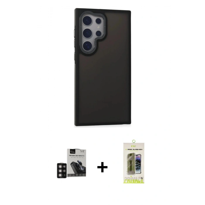 MARSİLYAN™- Galaxy S24 Ultra Kılıf Eksen Işık - Siyah Joko Magic 5D Hayalet Cam + PVD Metal Kamera Lens - DNMR