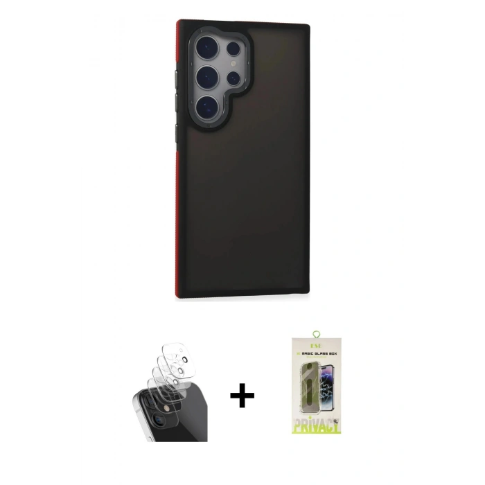 MARSİLYAN™- Galaxy S24 Ultra Kılıf Eksen Işık - Siyah Joko Magic 5D Hayalet Cam + Kamera Lens Koruma Cam - SF