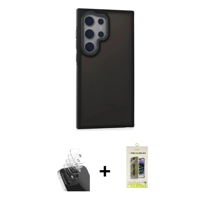 MARSİLYAN™- Galaxy S24 Ultra Kılıf Eksen Işık - Siyah Joko Magic 5D Hayalet Cam + Kamera Lens Koruma Cam - SF