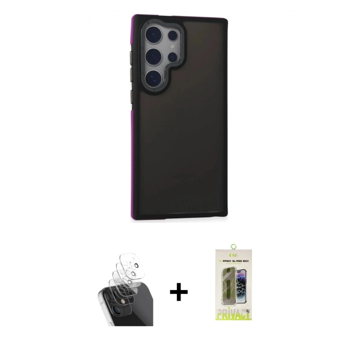 MARSİLYAN™- Galaxy S24 Ultra Kılıf Eksen Işık - Siyah Joko Magic 5D Hayalet Cam + Kamera Lens Koruma Cam - SF