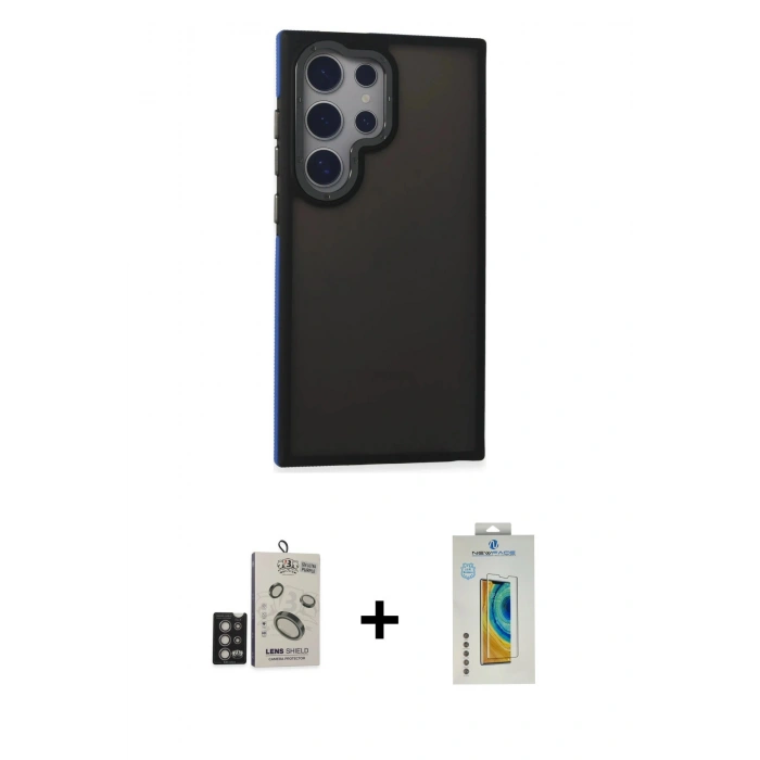 MARSİLYAN™- Galaxy S24 Ultra Kılıf Eksen Işık - Siyah Polymer Nano Ekran Koruyucu + Derin Mor Bilvis Titan Kamera Lens