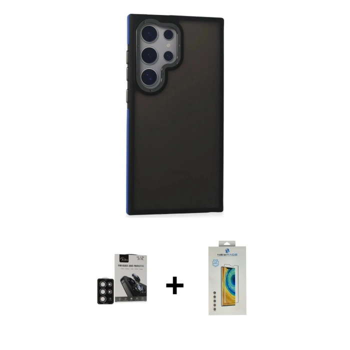 MARSİLYAN™- Galaxy S24 Ultra Kılıf Eksen Işık - Siyah Polymer Nano Ekran Koruyucu + PVD Metal Kamera Lens - DNMR