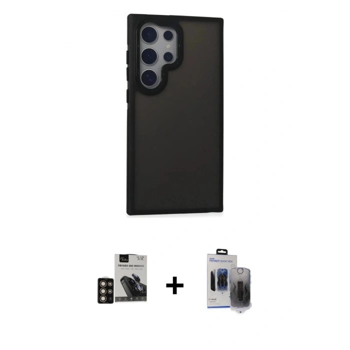 MARSİLYAN™- Galaxy S24 Ultra Kılıf Eksen Işık - Siyah Vanessa Magic Hayalet Cam + PVD Metal Kamera Lens - GD
