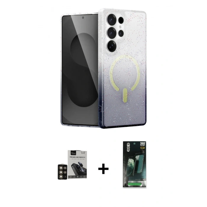 MARSİLYAN™- Galaxy S24 Ultra Kılıf Eksen Minimal Özel Seri - Şeffaf 360 Full Body Arka Koruyucu + PVD Metal Kamera Lens - GD