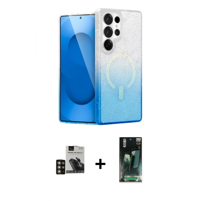 MARSİLYAN™- Galaxy S24 Ultra Kılıf Eksen Minimal Özel Seri - Şeffaf 360 Full Body Arka Koruyucu + PVD Metal Kamera Lens - GD