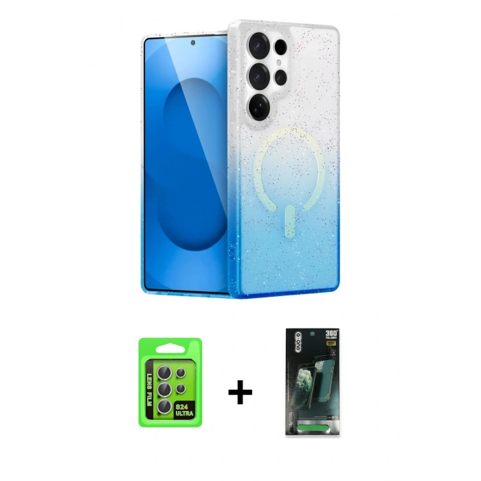 MARSİLYAN™- Galaxy S24 Ultra Kılıf Eksen Minimal Özel Seri - Şeffaf 360 Full Body Arka Koruyucu + Raze Metal Kamera Lens - GS