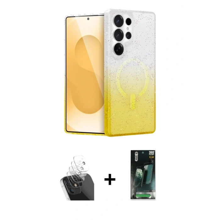 MARSİLYAN™- Galaxy S24 Ultra Kılıf Eksen Minimal Özel Seri - Şeffaf 360 Full Body Arka Koruyucu + Kamera Lens Koruma Cam - SF