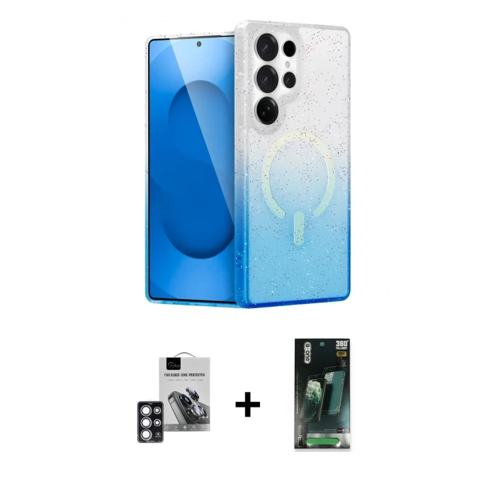 MARSİLYAN™- Galaxy S24 Ultra Kılıf Eksen Minimal Özel Seri - Şeffaf 360 Full Body Arka Koruyucu + PVD Metal Kamera Lens - PE