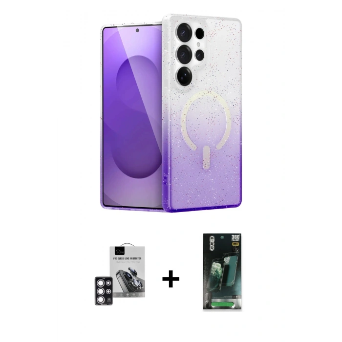 MARSİLYAN™- Galaxy S24 Ultra Kılıf Eksen Minimal Özel Seri - Şeffaf 360 Full Body Arka Koruyucu + PVD Metal Kamera Lens - PE