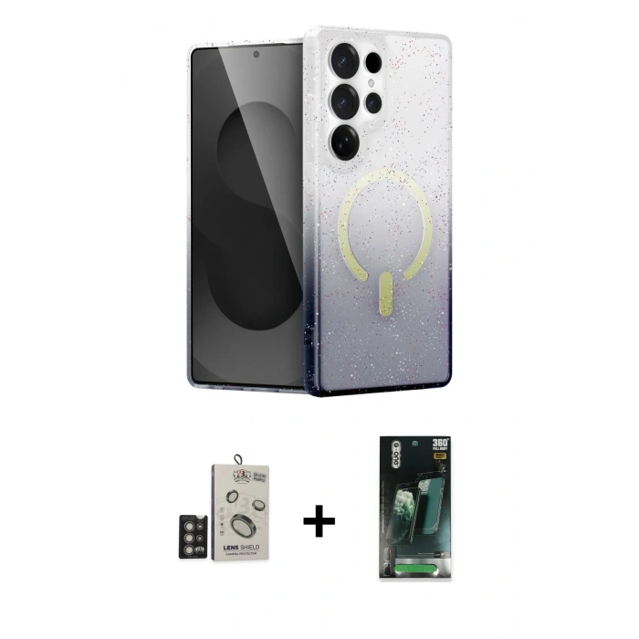 MARSİLYAN™- Galaxy S24 Ultra Kılıf Eksen Minimal Özel Seri - Siyah 360 Mat Full Body Arka Koruyucu + Bilvis Titan Kamera Lens - DNMR