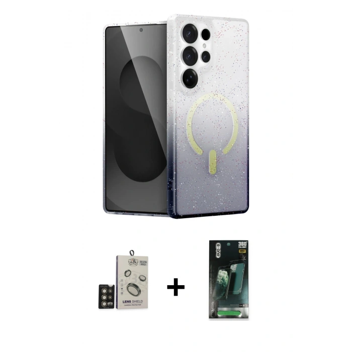 MARSİLYAN™- Galaxy S24 Ultra Kılıf Eksen Minimal Özel Seri - Siyah 360 Mat Full Body Arka Koruyucu + Bilvis Titan Kamera Lens - GD