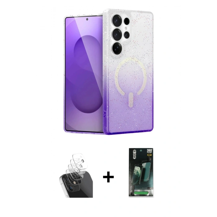 MARSİLYAN™- Galaxy S24 Ultra Kılıf Eksen Minimal Özel Seri - Siyah 360 Mat Full Body Arka Koruyucu + Kamera Lens Koruma Cam - SF