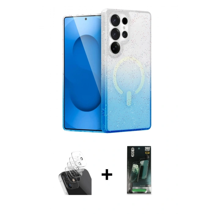 MARSİLYAN™- Galaxy S24 Ultra Kılıf Eksen Minimal Özel Seri - Siyah 360 Mat Full Body Arka Koruyucu + Kamera Lens Koruma Cam - SF