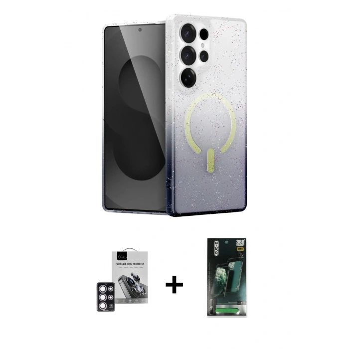 MARSİLYAN™- Galaxy S24 Ultra Kılıf Eksen Minimal Özel Seri - Siyah 360 Mat Full Body Arka Koruyucu + PVD Metal Kamera Lens - PE