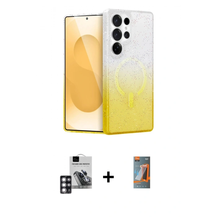 MARSİLYAN™- Galaxy S24 Ultra Kılıf Eksen Minimal Özel Seri - Siyah AutoKit 5in1 Fiber Hayalet Polymer Nano Ekran Koruyucu + PVD Metal Kamera Lens - PE