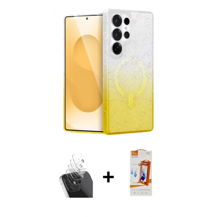 MARSİLYAN™- Galaxy S24 Ultra Kılıf Eksen Minimal Özel Seri - Siyah AutoKit 5in1 Fiber Polymer Nano Ekran Koruyucu + Şeffaf Kamera Lens Koruma Cam