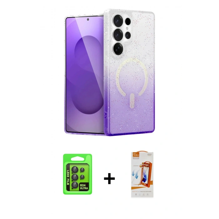 MARSİLYAN™- Galaxy S24 Ultra Kılıf Eksen Minimal Özel Seri - Siyah AutoKit 5in1 Fiber Polymer Nano Ekran Koruyucu + Raze Metal Kamera Lens - SH