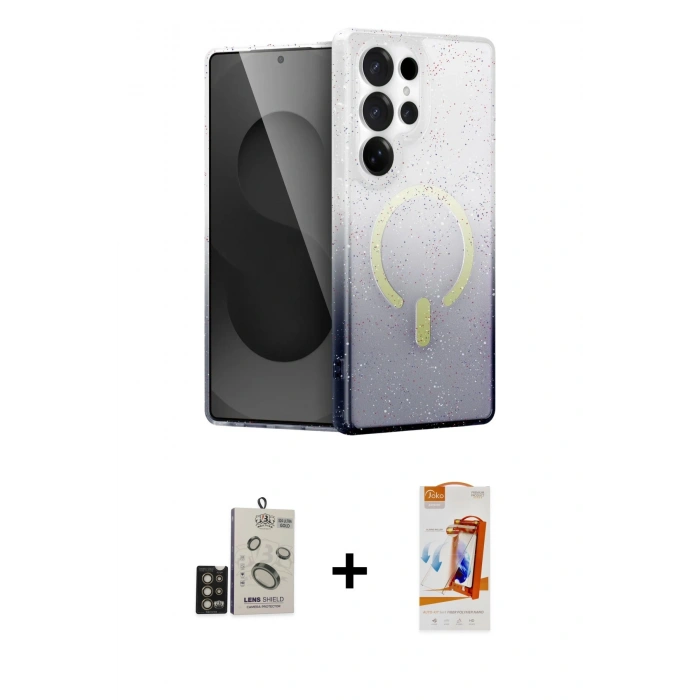 MARSİLYAN™- Galaxy S24 Ultra Kılıf Eksen Minimal Özel Seri - Siyah AutoKit 5in1 Fiber Polymer Nano Ekran Koruyucu + Bilvis Titan Kamera Lens - GD