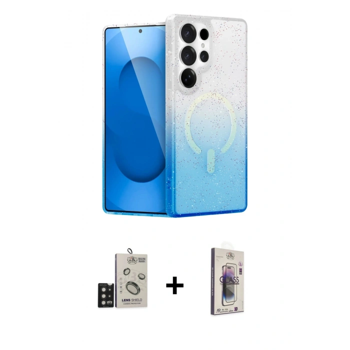 MARSİLYAN™- Galaxy S24 Ultra Kılıf Eksen Minimal Özel Seri - Siyah Bilvis 3D Cam Ekran Koruyucu + Bilvis Titan Kamera Lens - SH