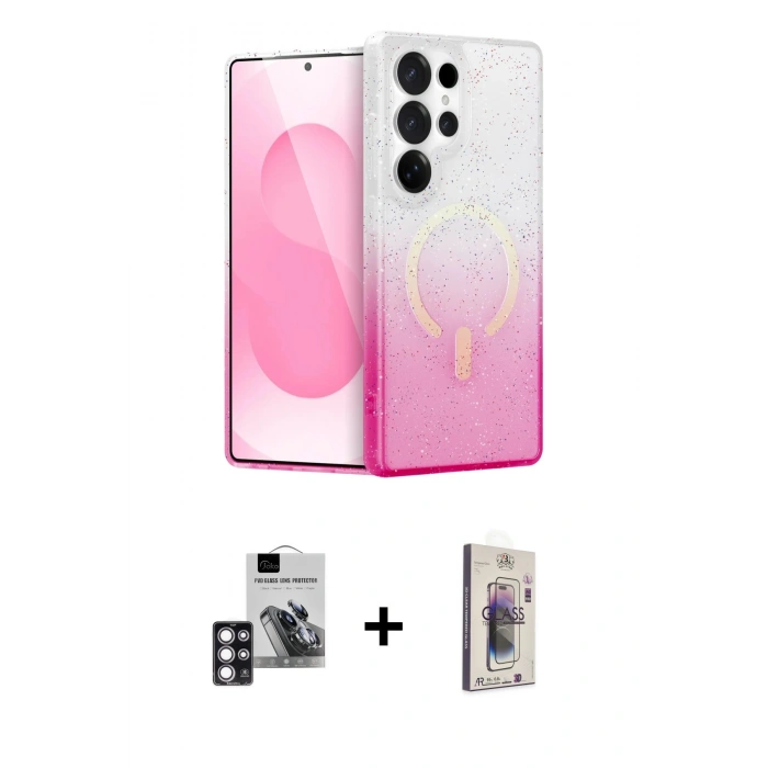 MARSİLYAN™- Galaxy S24 Ultra Kılıf Eksen Minimal Özel Seri - Siyah Bilvis 3D Cam Ekran Koruyucu + PVD Metal Kamera Lens - PE