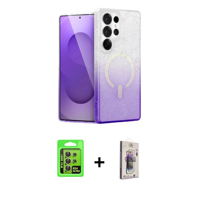 MARSİLYAN™- Galaxy S24 Ultra Kılıf Eksen Minimal Özel Seri - Siyah Bilvis 3D Cam Ekran Koruyucu + Raze Metal Kamera Lens - SI