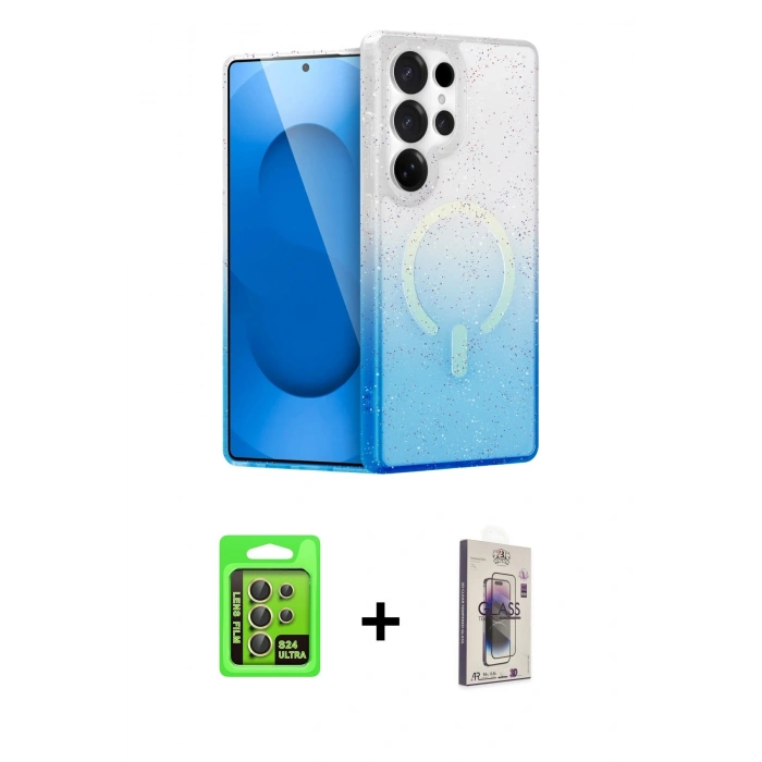 MARSİLYAN™- Galaxy S24 Ultra Kılıf Eksen Minimal Özel Seri - Siyah Bilvis 3D Cam Ekran Koruyucu + Raze Metal Kamera Lens - SI