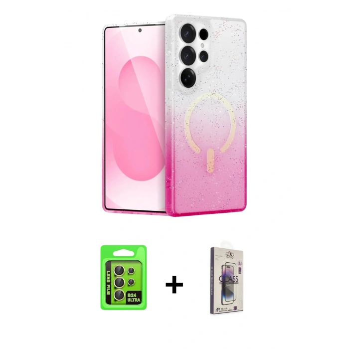 MARSİLYAN™- Galaxy S24 Ultra Kılıf Eksen Minimal Özel Seri - Siyah Bilvis 3D Cam Ekran Koruyucu + Raze Metal Kamera Lens - SI