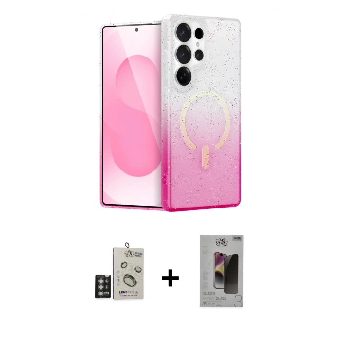 MARSİLYAN™- Galaxy S24 Ultra Kılıf Eksen Minimal Özel Seri - Siyah Bilvis Hayalet Cam Ekran Koruyucu + Bilvis Titan Kamera Lens - DNMR
