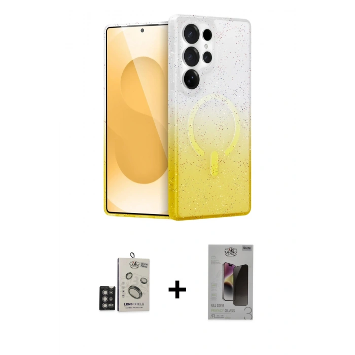 MARSİLYAN™- Galaxy S24 Ultra Kılıf Eksen Minimal Özel Seri - Siyah Bilvis Hayalet Cam Ekran Koruyucu + Bilvis Titan Kamera Lens - DNMR