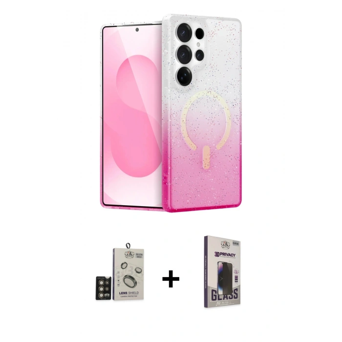 MARSİLYAN™- Galaxy S24 Ultra Kılıf Eksen Minimal Özel Seri - Siyah Bilvis Hayalet Cam Ekran Koruyucu + Bilvis Titan Kamera Lens - GD