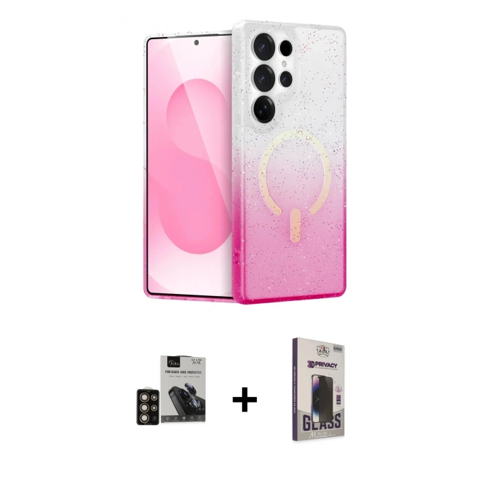 MARSİLYAN™- Galaxy S24 Ultra Kılıf Eksen Minimal Özel Seri - Siyah Bilvis Hayalet Cam Ekran Koruyucu + PVD Metal Kamera Lens - GD