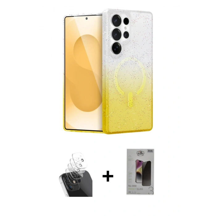 MARSİLYAN™- Galaxy S24 Ultra Kılıf Eksen Minimal Özel Seri - Siyah Bilvis Hayalet Cam Ekran Koruyucu + Kamera Lens Koruma Cam - SF