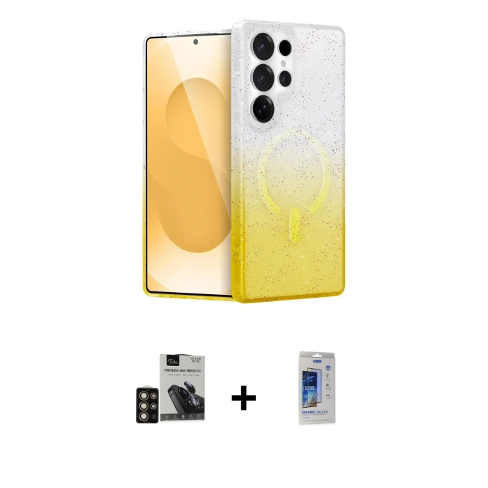 MARSİLYAN™- Galaxy S24 Ultra Kılıf Eksen Minimal Özel Seri - Siyah Durable Full Glue Curved Cam + PVD Metal Kamera Lens - GD