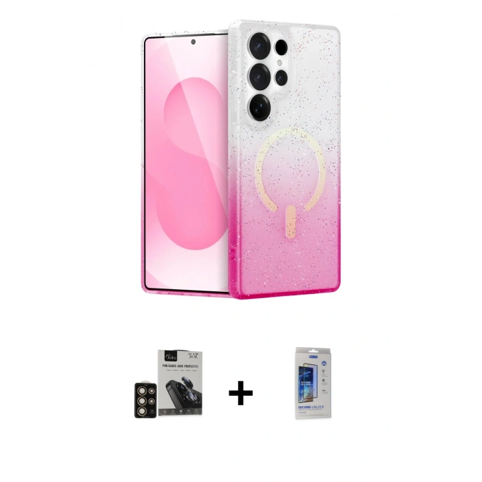 MARSİLYAN™- Galaxy S24 Ultra Kılıf Eksen Minimal Özel Seri - Siyah Durable Full Glue Curved Cam + PVD Metal Kamera Lens - GD