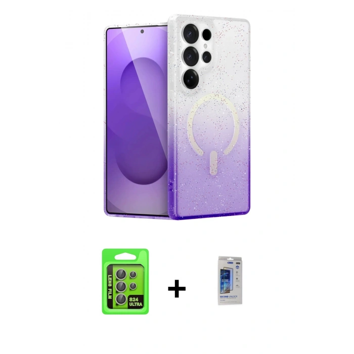 MARSİLYAN™- Galaxy S24 Ultra Kılıf Eksen Minimal Özel Seri - Siyah Durable Full Glue Curved Hayalet Cam + Raze Metal Kamera Lens - GI