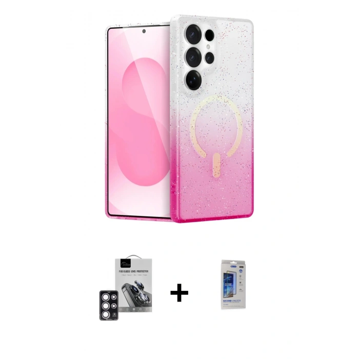 MARSİLYAN™- Galaxy S24 Ultra Kılıf Eksen Minimal Özel Seri - Siyah Durable Full Glue Curved Hayalet Cam + PVD Metal Kamera Lens - PE