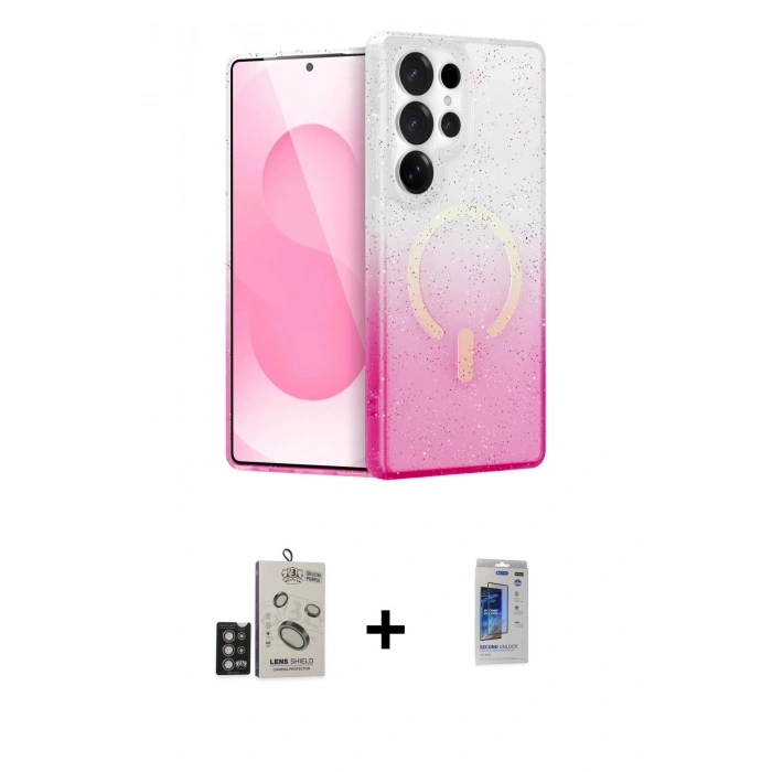 MARSİLYAN™- Galaxy S24 Ultra Kılıf Eksen Minimal Özel Seri - Siyah Durable Full Glue Curved Hayalet Cam + Bilvis Titan Kamera Lens - DNMR