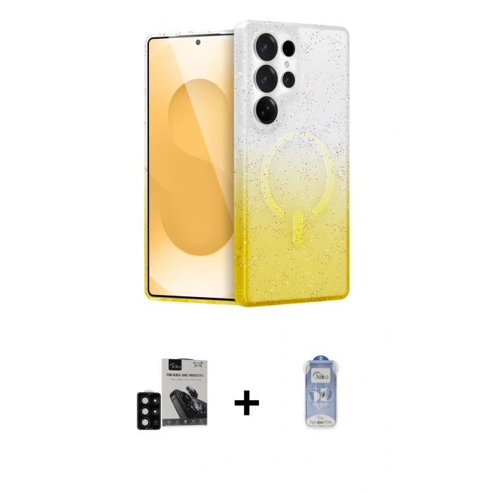 MARSİLYAN™- Galaxy S24 Ultra Kılıf Eksen Minimal Özel Seri - Siyah Joko Magic 5D Cam + PVD Metal Kamera Lens - SH
