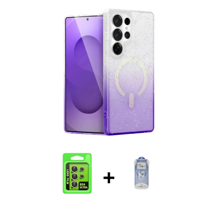 MARSİLYAN™- Galaxy S24 Ultra Kılıf Eksen Minimal Özel Seri - Siyah Joko Magic 5D Cam + Raze Metal Kamera Lens - SI